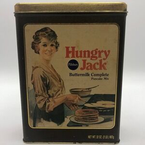 Vintage Pillsbury Hungry Jack Pancake Mix Collectible Metal Tin 32oz 8.5" x6"